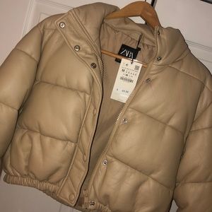 Faux leather puffer coat